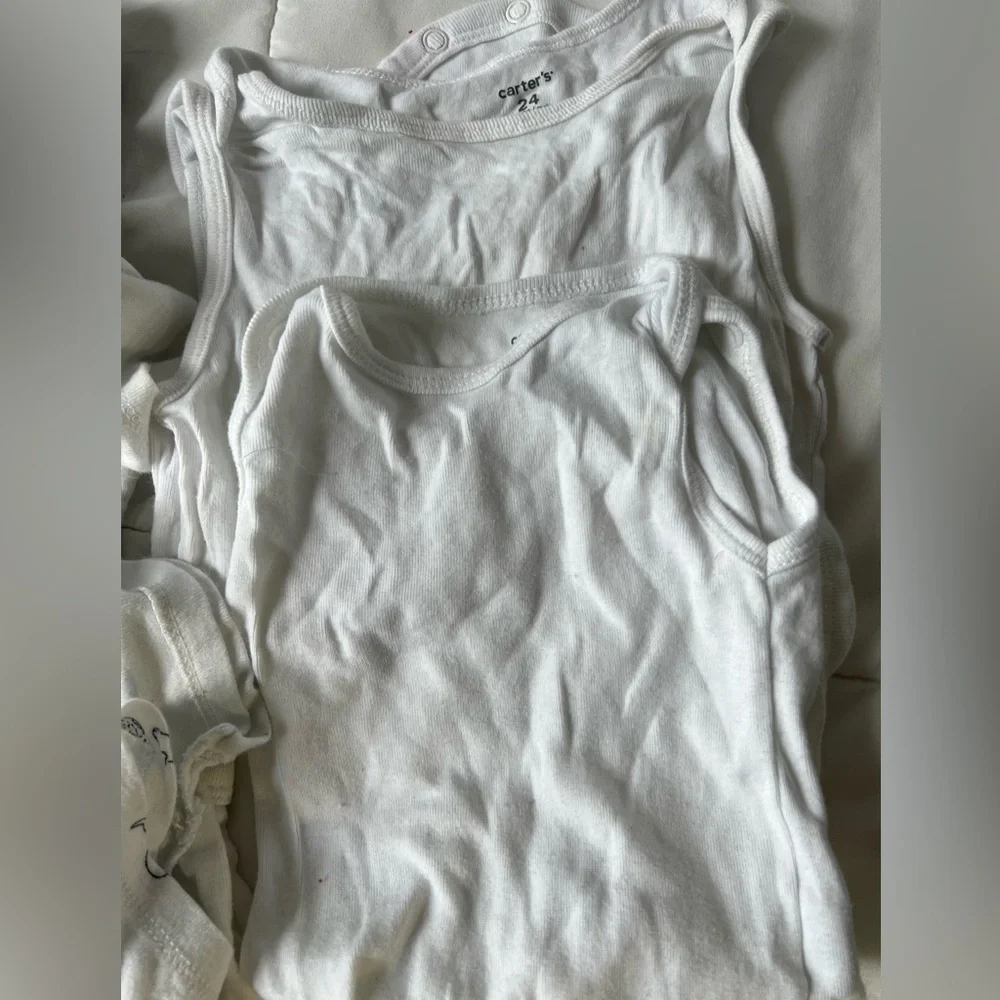 Carters Baby Boy Onesie 6 Tee Tops Short Sleeve & sleeveless white and navy